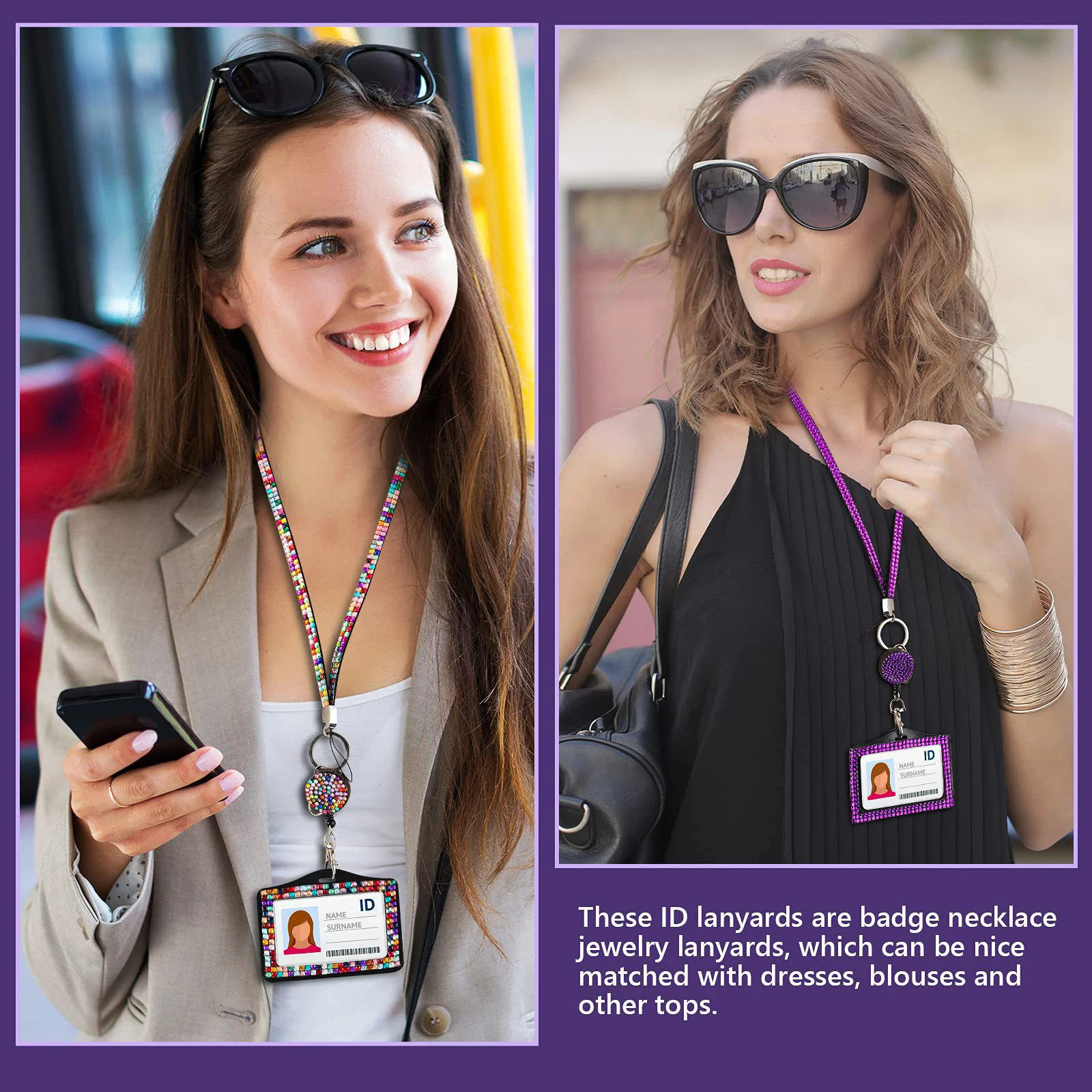 New Rhinestone Badge Holder ID Lanyard Bling Crystal Necklace Strap Badge Card Holder Protector Case Retractable Hanging Rope 