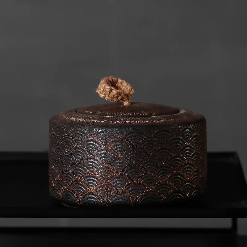 

Stone tool gold-plated auspicious cloud retro Chinese sealed tea can with lid tea can