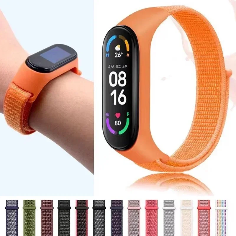 2025 حلقة نايلون لشاومي Mi Band 7-7 nfc ساعة ذكية معصمه الرياضة Miband7 Correa استبدال سوار الفرقة الذكية 3-7 حزام