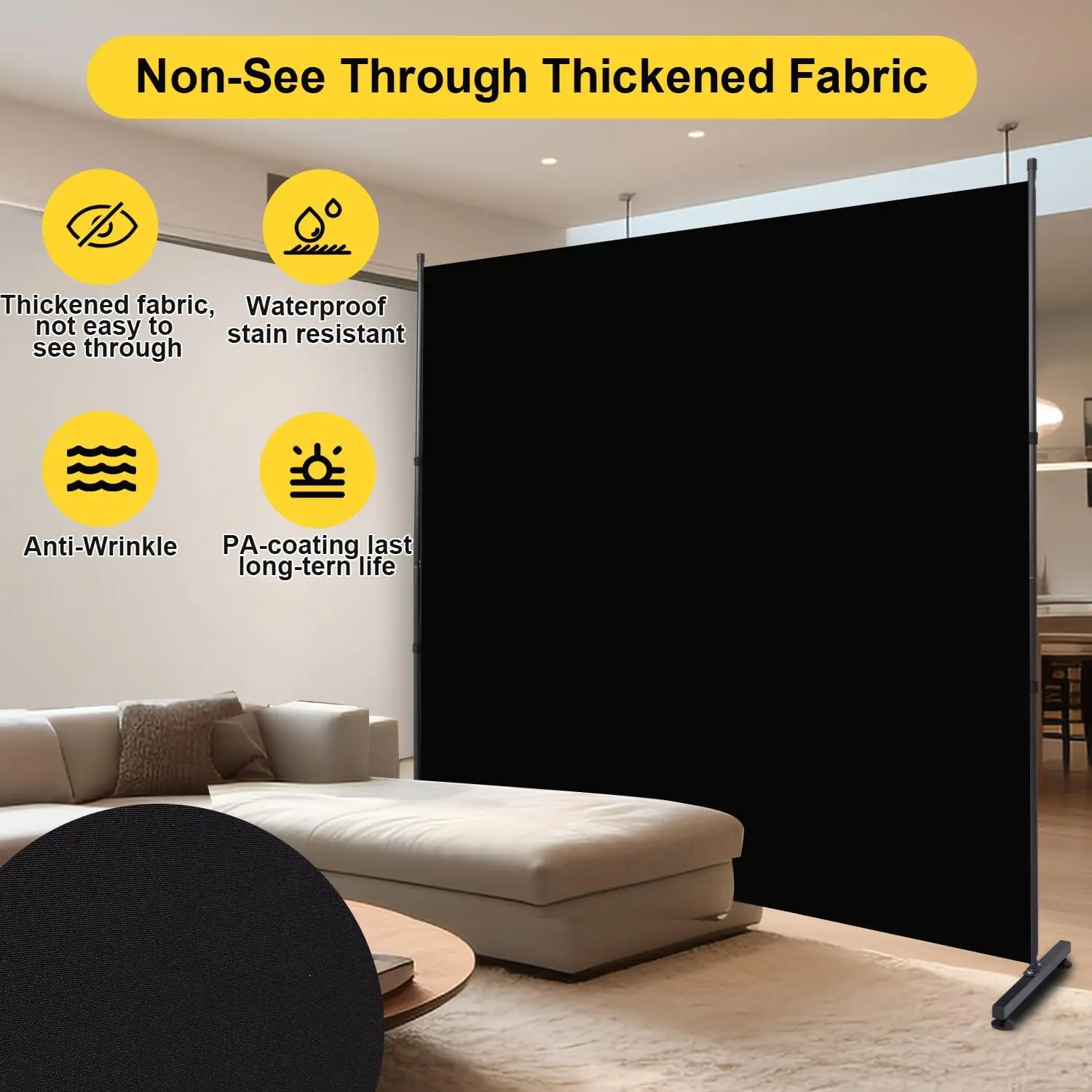 6FT Single Panel Privacy Screen, 71'' Wide Fabric Room Divider for Indoor Separation, Portable Freestanding Wall