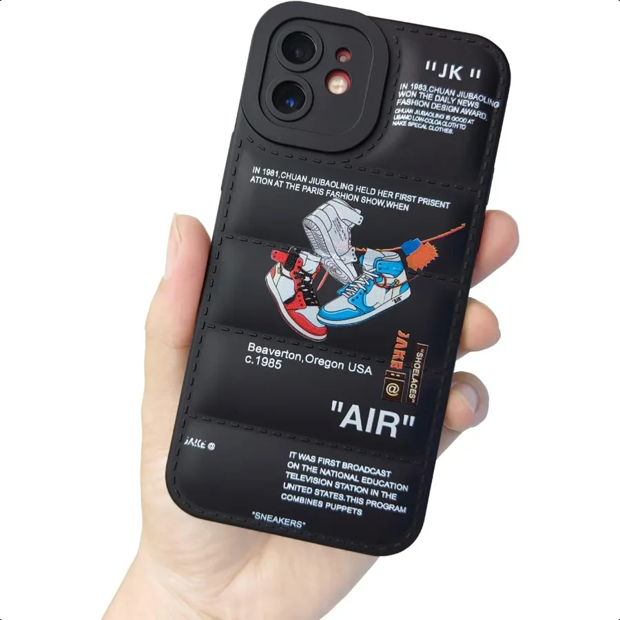 

Ins Off Sports Shoes Brand Puffer Phone Case Compatible with Cool iPhone 11 Case 6.1 Funny Sneakers White Label Graphics Aesthe