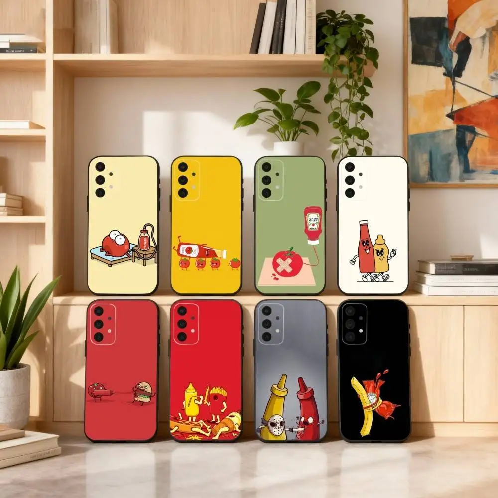 

T-Tomato Ketchup Mustard ART Phone Case For Samsung S25,24,23,22,30,21,10,9,Ultra,Plus,Lite,FE,4,5 G Soft Black Case
