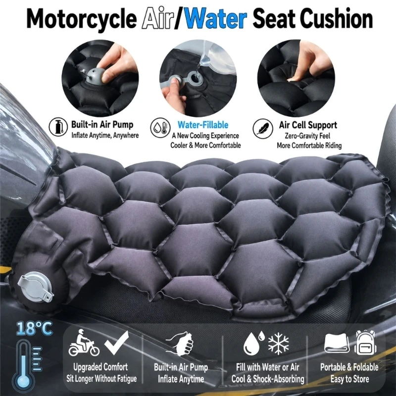 M68B Inflatable Motorcycle Pad with Pressure-Spreading Pocket Design for Firm Contact, Daily Use, Extended Road Trips, and