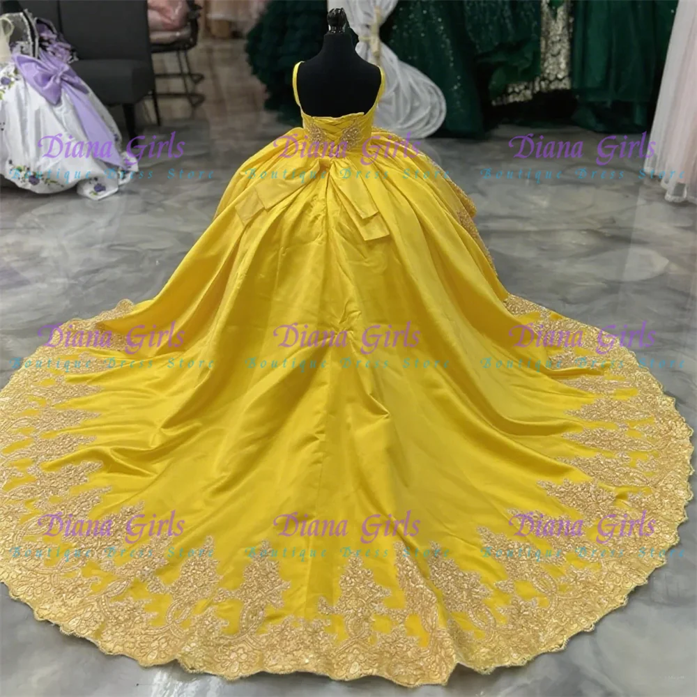 

Gorgeous Quality Yellow Satin Fluffy Evening Gowns Flower Girl Dress Little Princess Birthday Party Ball Customised Gowns