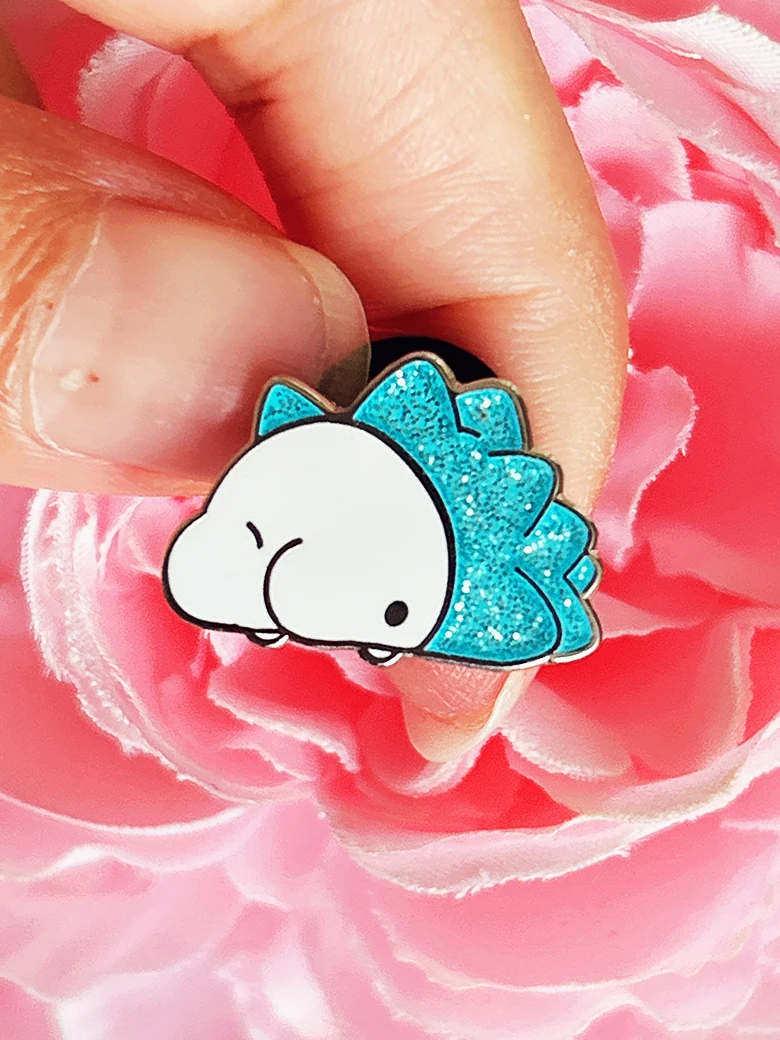 

Bulk Cartoon Blue Hedgehog Design Lapel Pin Cute Little Critters Showing Their Butts Silver Metal Hard Enamel Blue Glitter Badge