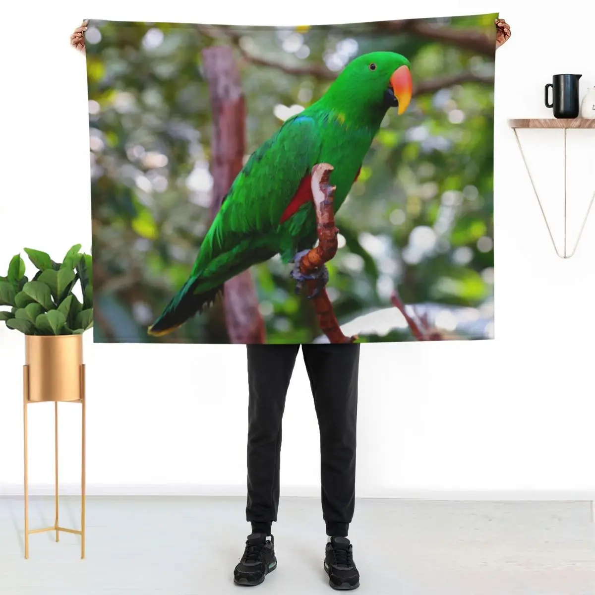 

Stunning Eclectus Parrot on Branch Throw Blanket Lightweight Cozy Blanket for Bed Sofa