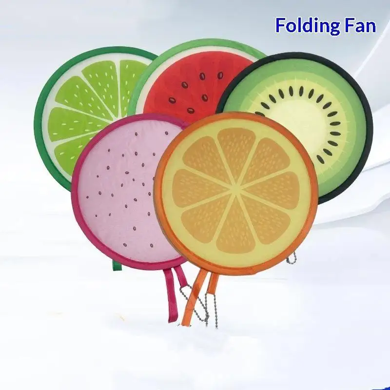 Portable Round Foldable Hand Fans Cartoon Foldable Design Handheld Folding Fan Round Shape Fruit Style Cooling Fans