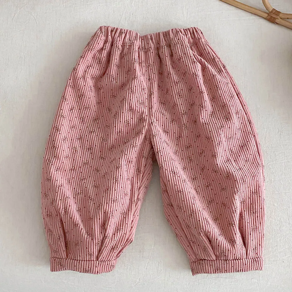 السراويل الشتوية الدافئة للفتيات الصوف الأزهار نقطة طباعة الأطفال بوتيك الملابس السببية فضفاضة المدرسة طفل فتاة السراويل #4