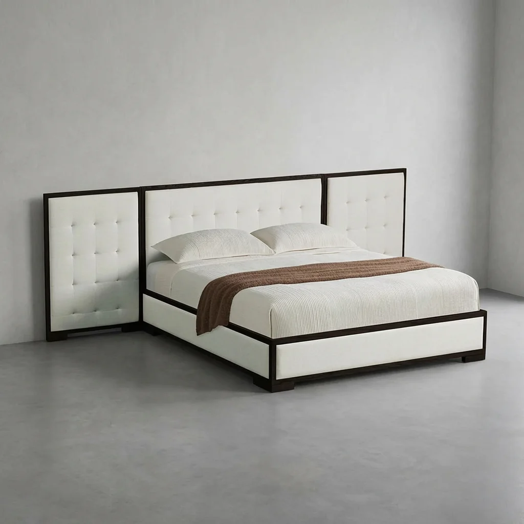 Contemporary High Quality French Extended Box-Tufted Solid Oak Wood Platform Bed Queen/King Customized Color Soft Bed Bedroom