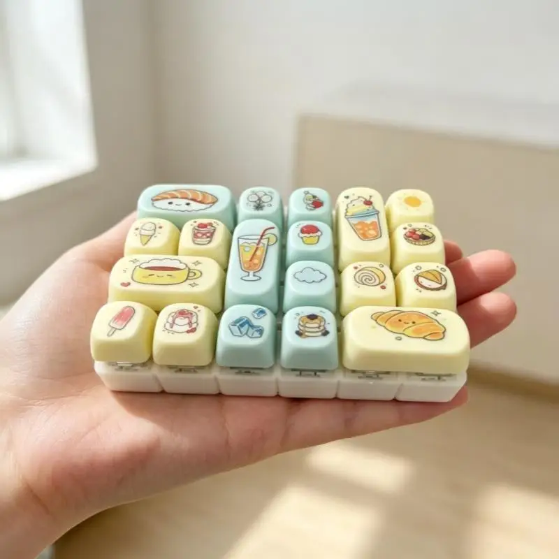 Cute Cartoon Gourmet Patterns 24 Grid Keyboard Button Decompression Toy Creative Stress Relieving Toy Bag Decoration Gift