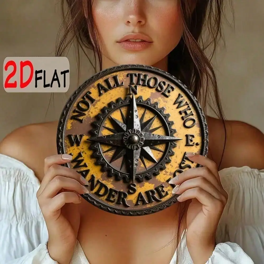 **Vintage Metal Wall Decor 7.87 Inch Rustic Industrial Compass Art with Inspirational Quote**