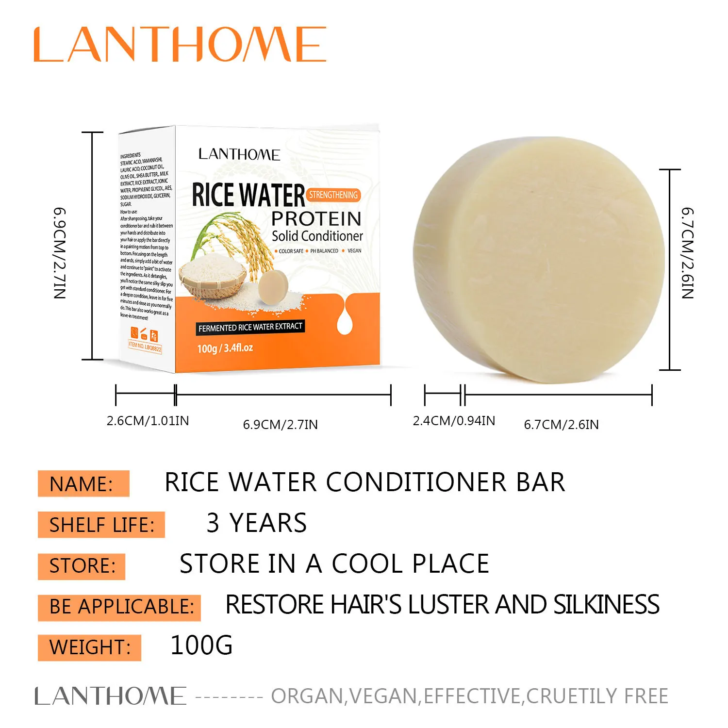 Lanthome jabón para el cabello, acondicionador de agua y arroz, barato