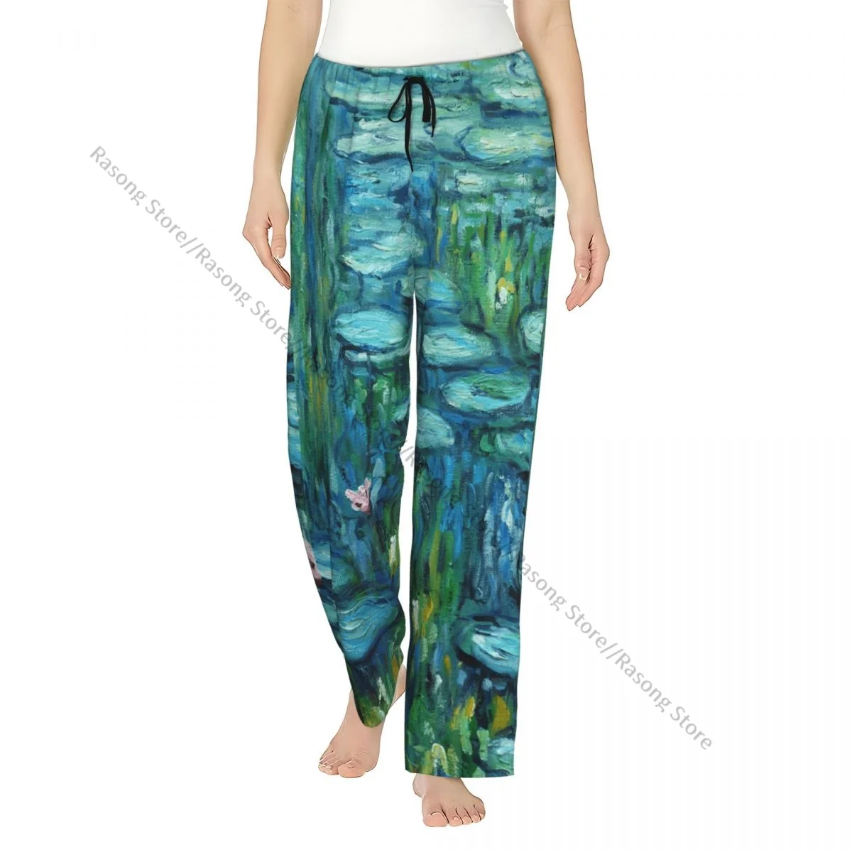 

Claude Monet Art Print Women Sleep Pants Warm Flannel Lounge Pants for Winter Nights