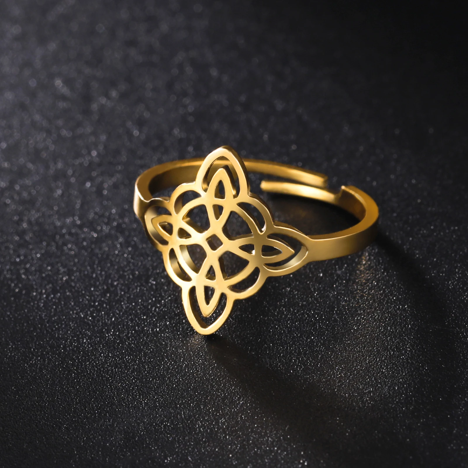 EUEAVAN 5pcs Women Stainless Steel Ring Witch Knot Witchcraft Adjustable Finger Rings Vintage Amulet Jewelry Gifts Wholesale image 3