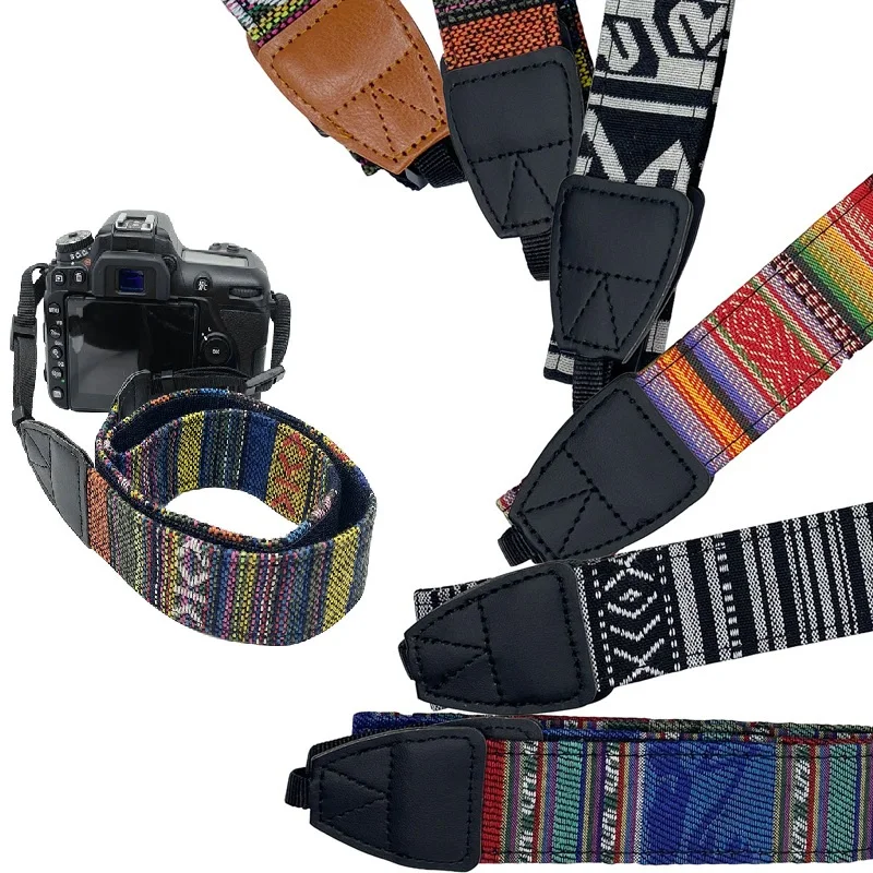 Retro Style Camera Strap Universal DSLR Strap for Canon Nikon Sony with Non-Slip Pad Durable Cotton 76cm Length Black