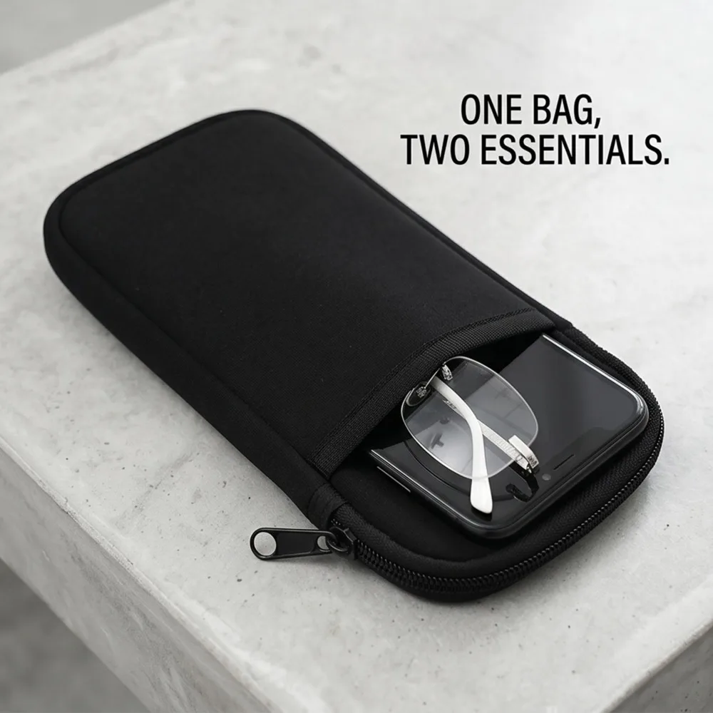 Nylon Fabric Phone /Glasses Zipper Pouch with Carabiner Bag For Samsung iphone Xiaomi Smartphone Case Outdoor Sport Phone Cover view 4