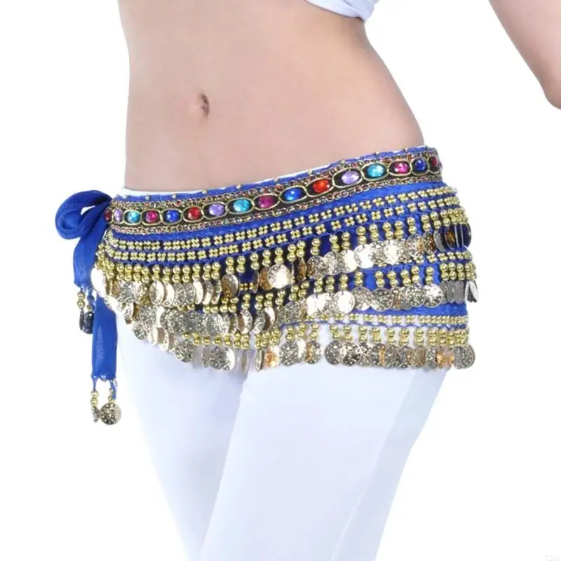 72XE – chaîne taille scintillante pour danse du ventre, ceinture élastique en Polyester pour les spectacles sur scène