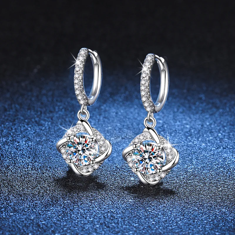 Platinum PT950 18K Gold Earrings with Moissanite Diamond Earrings, Windmill Earrings in D Color, 1carat Moissanite Earrings