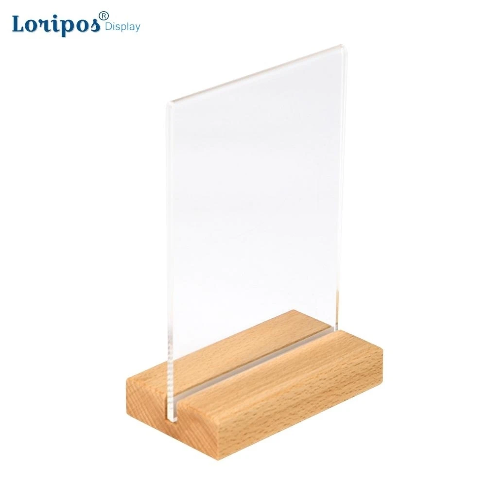 Acrylic Sign Holder Beech Material T Shape Table Menu Holder Product Price Flyer Display Card Holder Stand