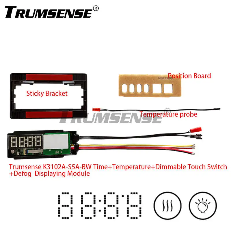 

Trumsense 10 Pcs K3102A-S5A-WB LED Mirror Touch Switch Time Temperature Anti-fog Stepless Adjust Brightness Dual LED Colour