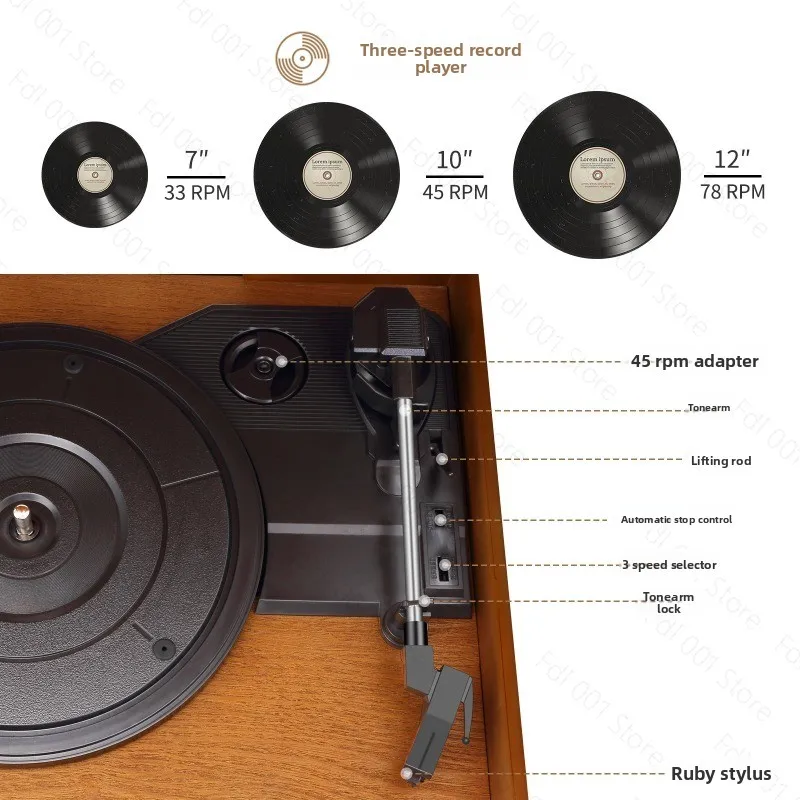 Vintage Turntable Vinyl Record Player Bluetooth‑Compatible CD Cassette Player Speaker AM/FM Radio USB Recorder