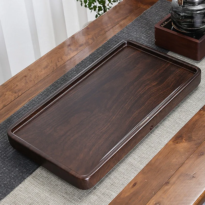 Ebony wood grain tea tray bamboo whole piece integrated concave drainage teacup tea sea tea table bamboo modern simple