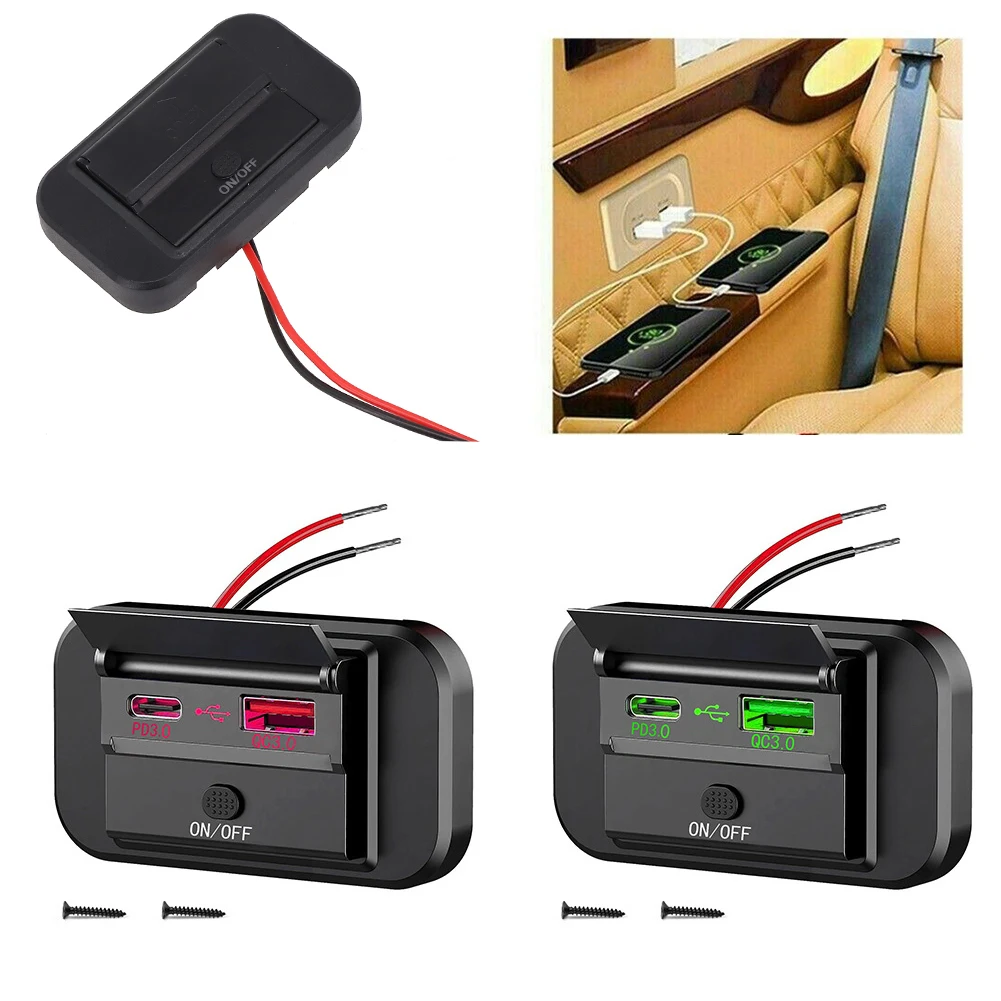PD- 3.0 USB C 55W + QC 3.0 Dual Port 12V 24V Car Power Socket For Vehicles Boats RV Motorcycles Electrical Systems