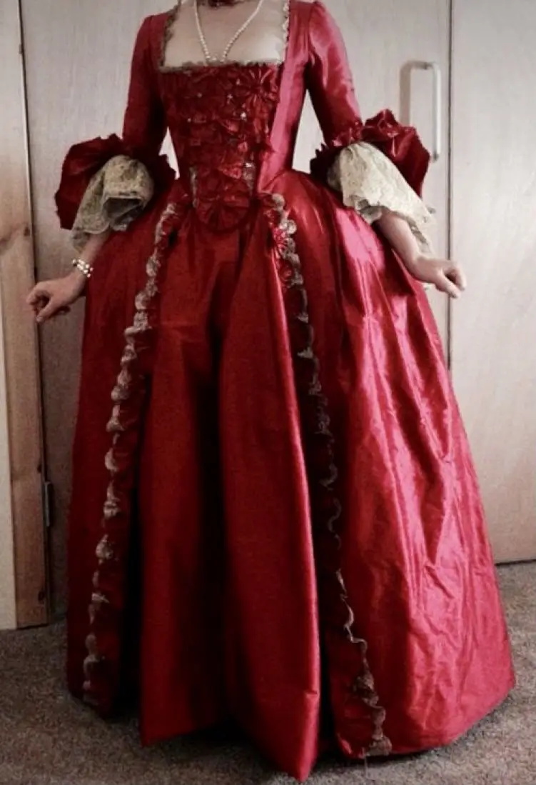 Red Rococo Marie Antoinette Cosplay Gown Dress French Royal Queen Red Dress 18th Century Gothic Vampire Wedding Dress