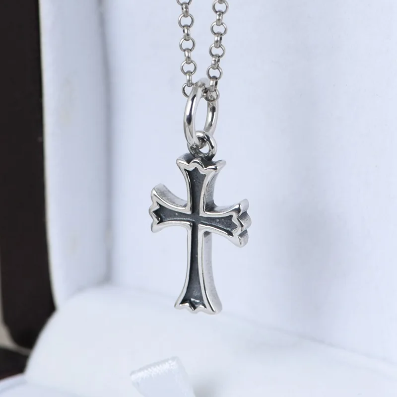 S925 Sterling Silver Cross Pendant, Retro Punk Minimalist Style, Delicate Charm, Women Necklace Pendant for Daily Wear & Gift