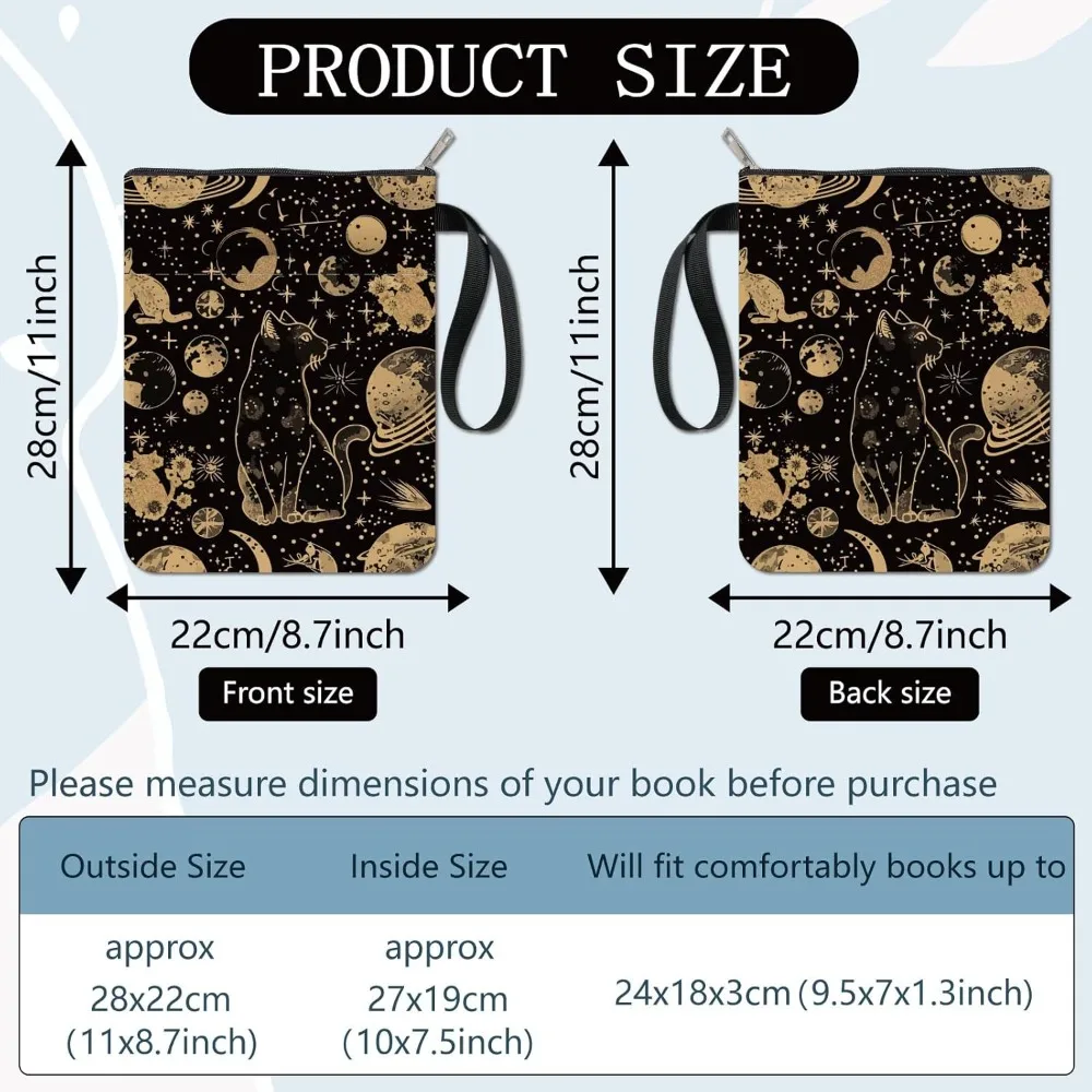 Cat Book Covers Galaxy Book Sleeve Planet Moon Book Protector for Paperbacks Washable Fabric Cloth Book Cover with Zipper