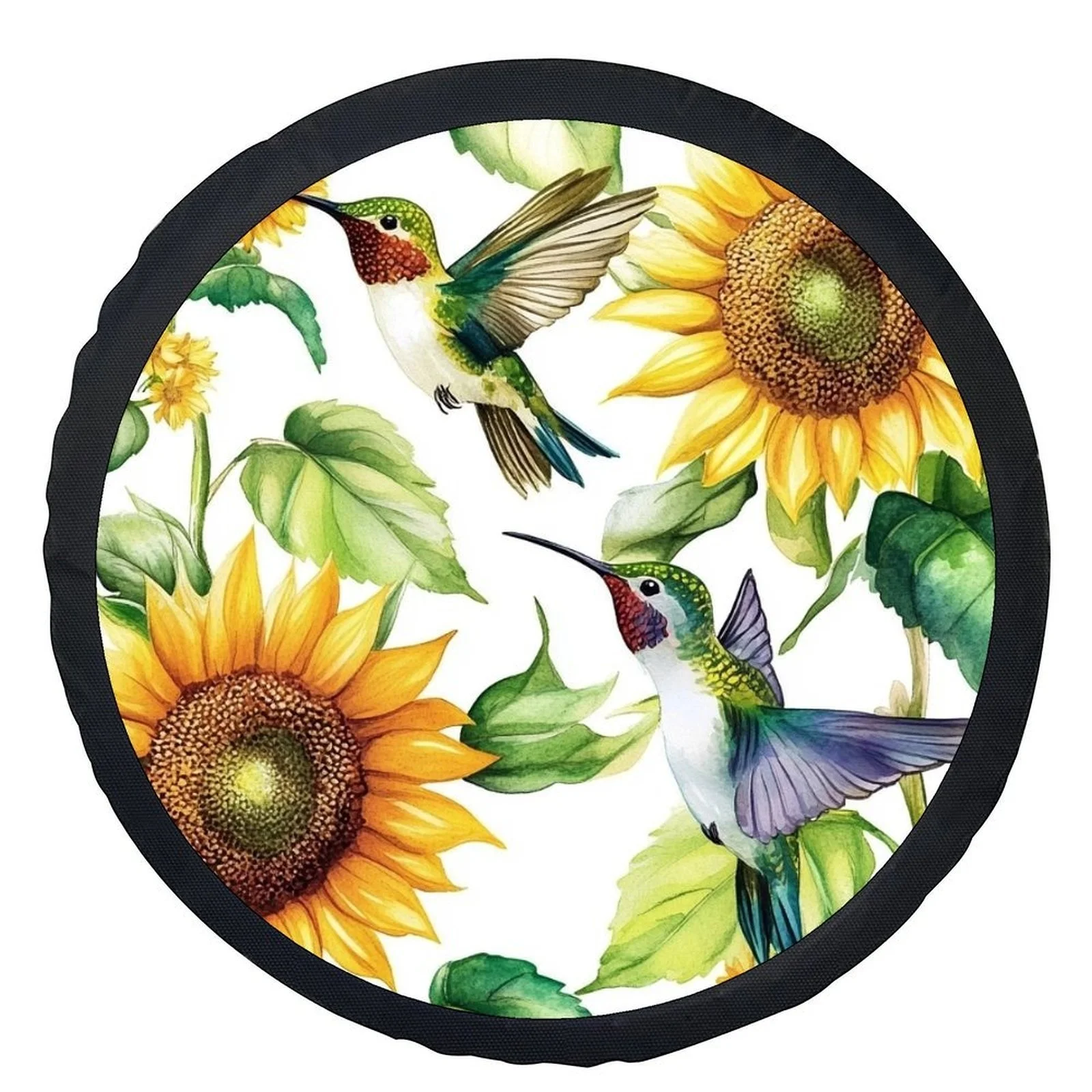 Single Piece Tire Cover Featuring Hummingbirds And Sunflowers, Stylish Universal Fit For Wheel Protection, Compatible With Most