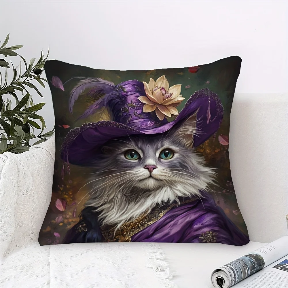 1 Stück Hexenartiger viktorianischer Katzen-Kissenbezug, Polyester, 2D-doppelseitiger Druck, Gothic-Hexenkatzengemälde, für Katzenliebhaber und Hexen-Heimdekoration