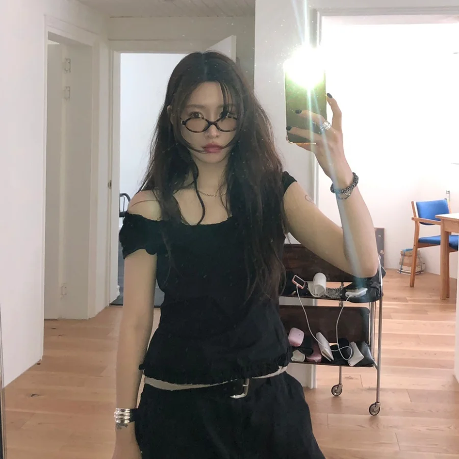 Design Sensation Bottone singolo Abbigliamento bifacciale Volant monospalla Cintura irt Top da donna Pendolarismo Sle ort Sve Thin