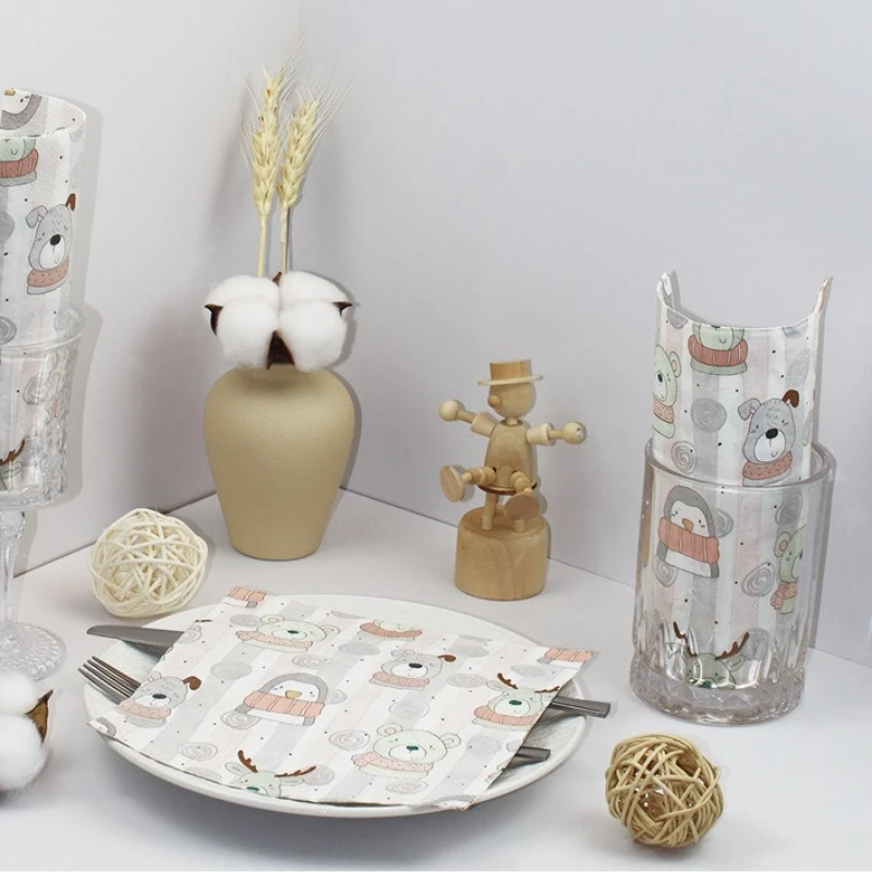 20pcs/Pac 33cm 2-Ply Cartoon Print Napkins Cute Bear Pattern Square Napkins Paper Placemats Cute Colourful Paper Napkins Cheap