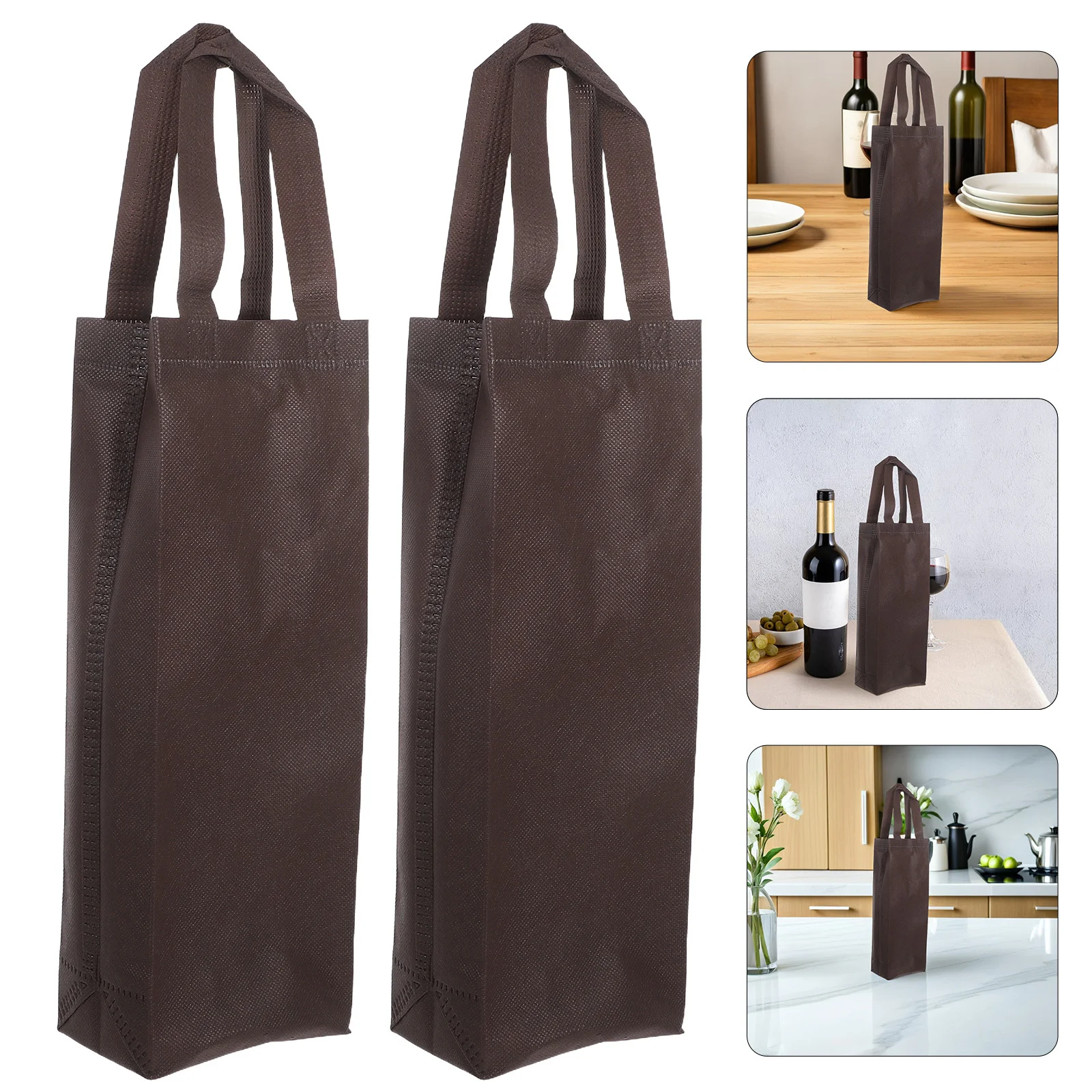 

20Pcs Thick Black Wine Carrier Bag Non-Woven Fabric Reusable Tote Single Bottle Carrier for Wedding Birthday Christmas Party