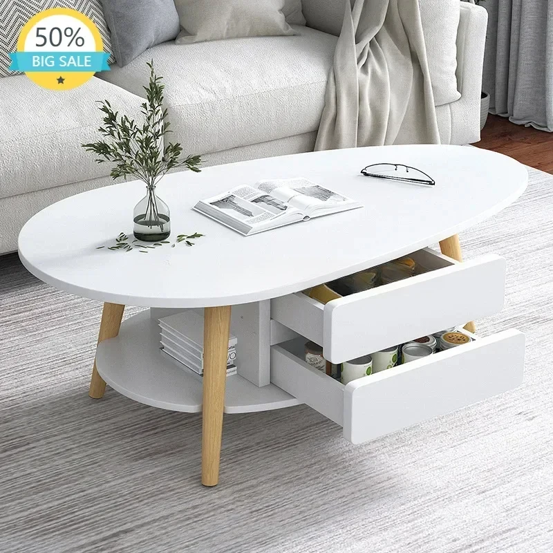 Modern Wood Coffee Table Room Living Room Drawers Extendable White Storage Side Table Mesa Centro Dining Table Home Furniture