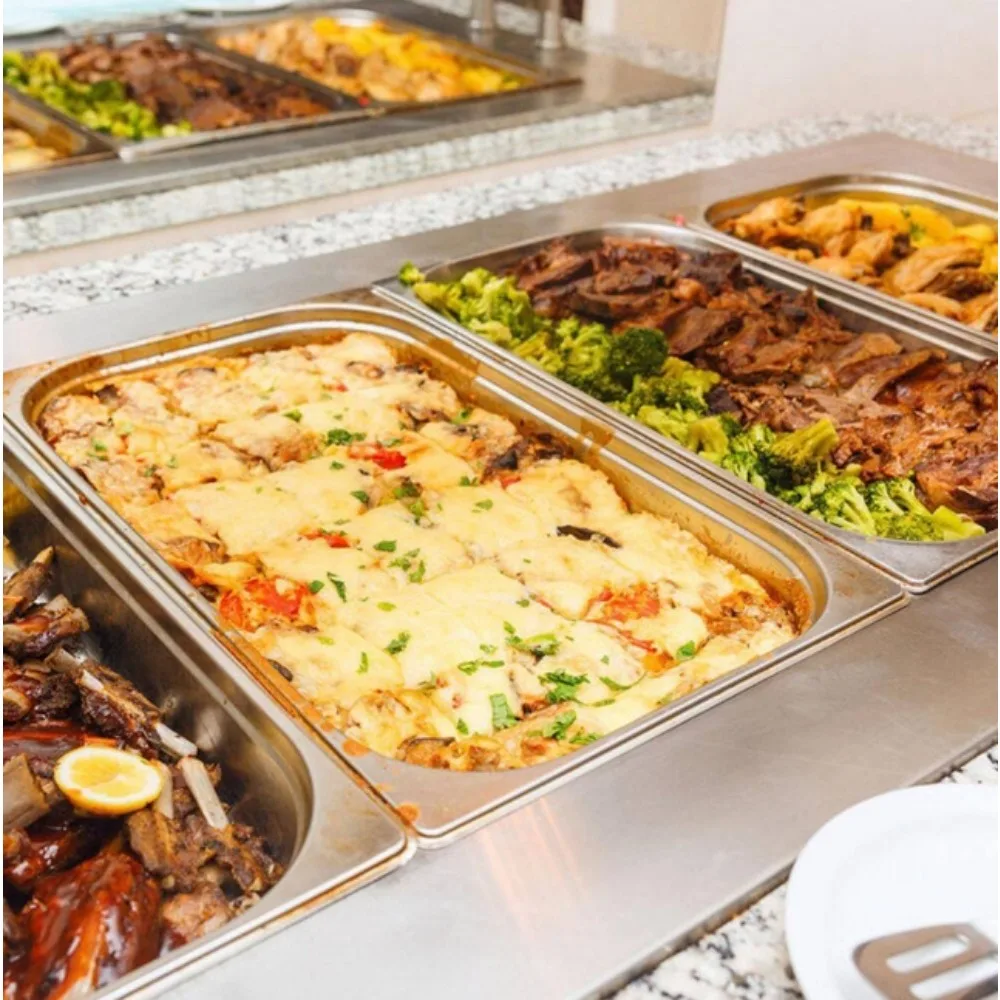 

13.7 qt. Stainless Steel Steam Table Pans Full Size 20.9 x 12.8 x 3.9 in. Roasting Pans Hotel Pan for Broiling (6-Pack)