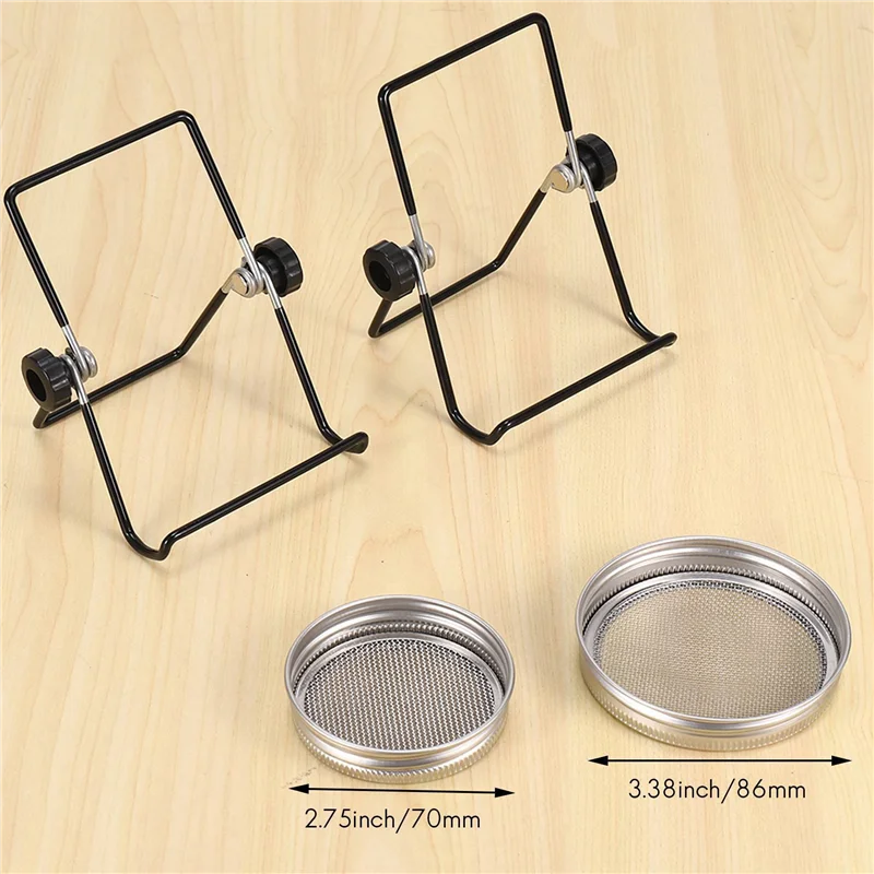 ABRB-Sprouting Jar Mesh Lids Kit - 4 Pcs Sprouting Lids Stainless Steel Screen 2 Sprouting Stands Pack Foldable Adjustable