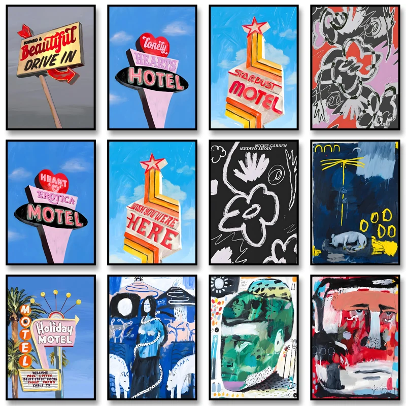 

Vintage Abstract Poster Classic Art Print Holiday Motel Canvas Painting Wall Art Picture for Modern Room Bedroom Home Decoration