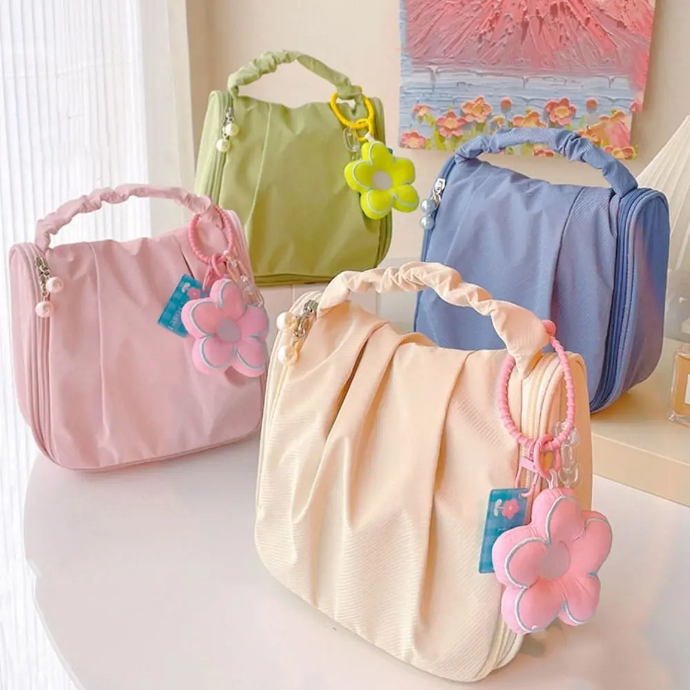 Korean Ins Pleated Cloud Cosmetic Bag Large Capacity Zipper Makeup Storage Bag Wash Pouch Case Travel Toiletry Bag Bath Storage