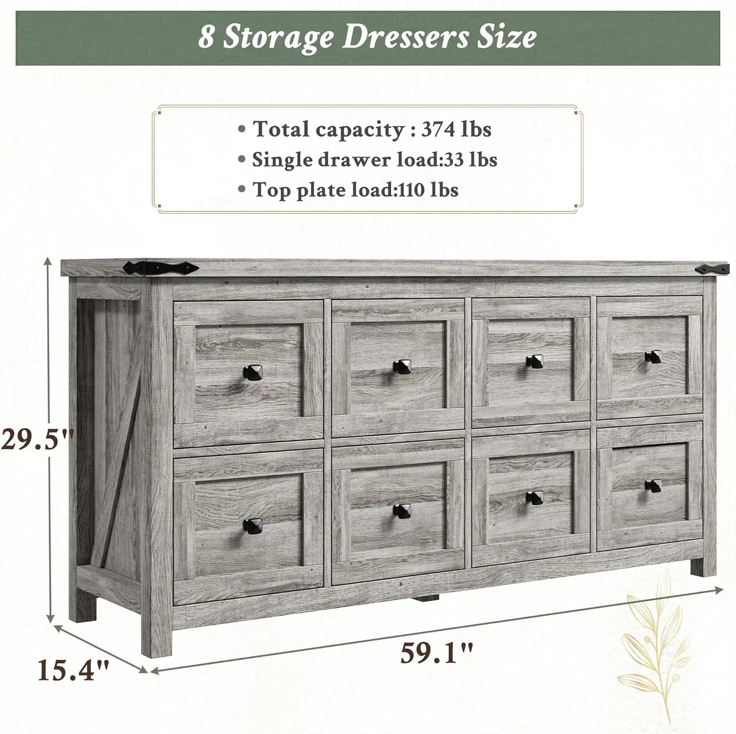 Grey Pine,Dresser for Bedroom, 59.1