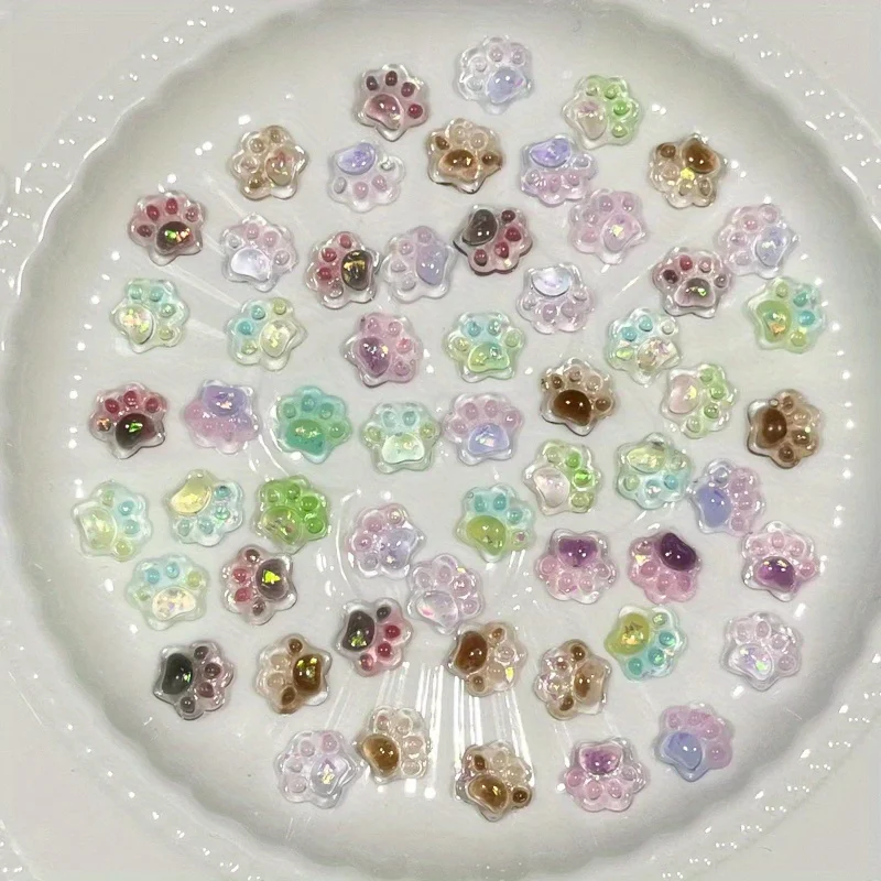 

50pcs Resin Cartoon Glow Cat Paw Flatback Cabochons Scrapbooking Embellishments DIY Craft Nail Charms