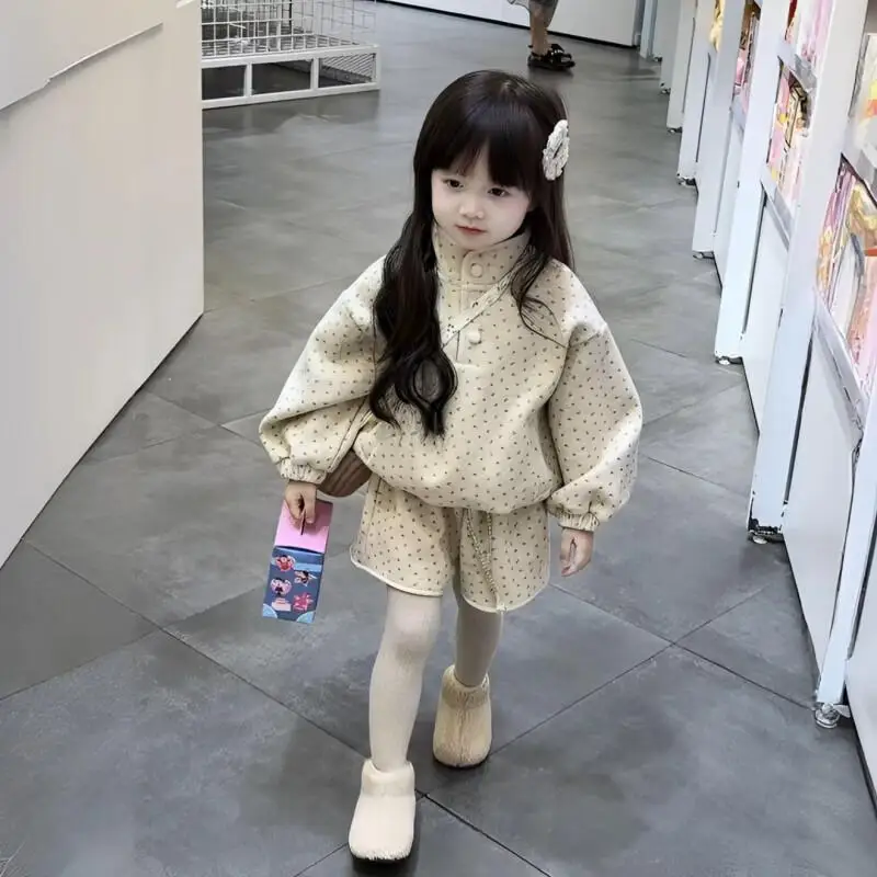 

Thick Hoodie Casual Warm and Plush Set Children's 2025 New Two-Piece Fashion 2-Piece Clothing Kawaii Coat Female Child Clothes