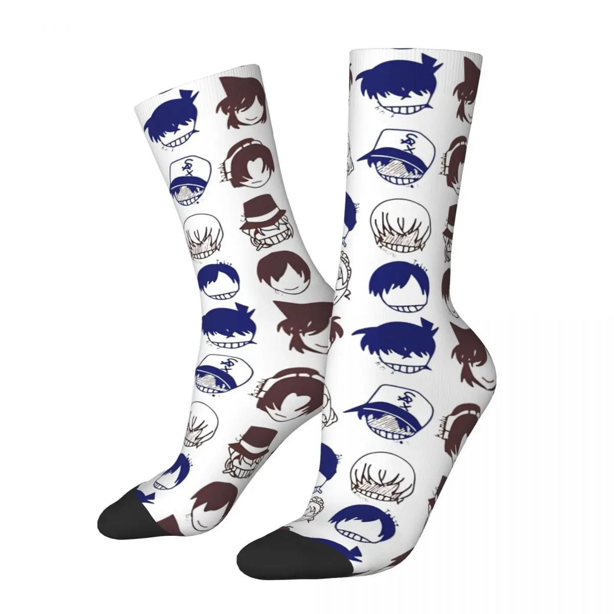 Crazy Design Detective Conan Character Icons Skateboard Socks Polyester Middle Tube Socks for Unisex Non-slip