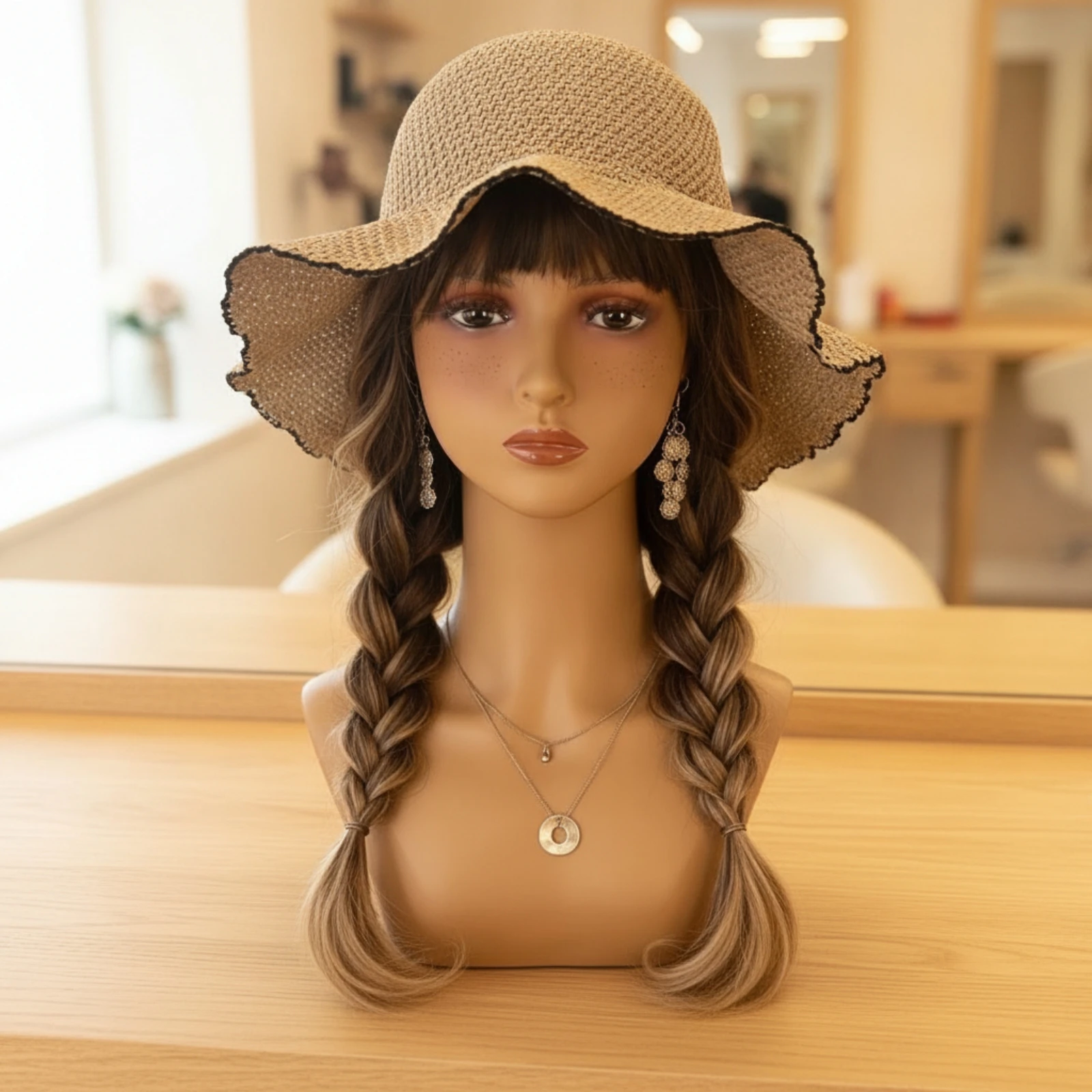 Mannequin Head Bust Dark Skin Female Mannequin Head Freckles Makeup for Hairpiece Makers, Jewelry Display, Product Photography