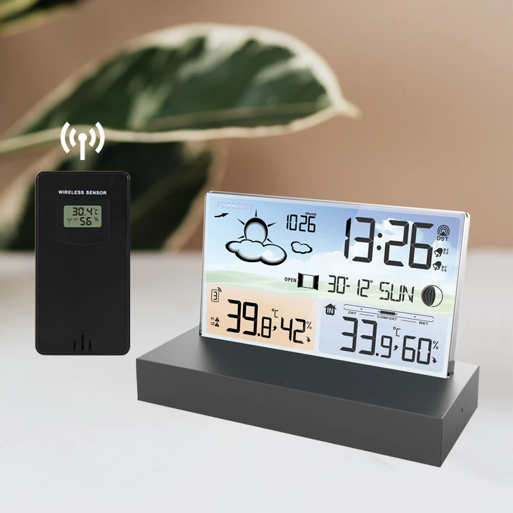 Large Display Digital Alarm Clock, Wireless Weather Station with Outdoor Sensor, Indoor Temp Humidity Monitor, for Bedroom Desk