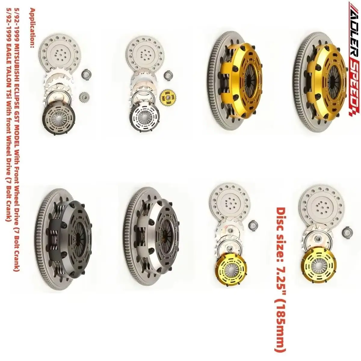 

Комплект сцепления ADLERSPEED Racing&Street Sprung Single/Twin/Triple Disc для EAGLE TALON TSi/MITSUBISHI ECLIPSE GST TSi FWD, 7 болтов