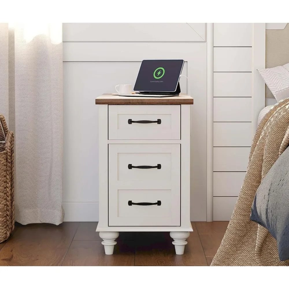 حامل ليلي من Wampat لمنتصف القرن مع محطة شحن، وطاولة جانبية ضيقة مع درج وخزانة، ومنضدة خشبية مع #3