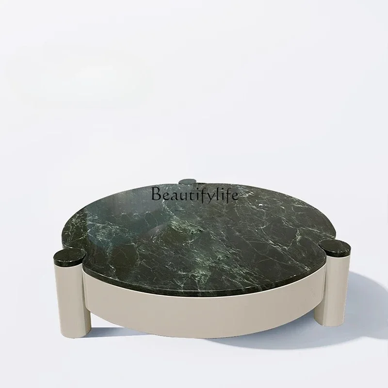 LS 04 طاولة قهوة حديثة فاخرة من الرخام الطبيعي مستوردة كبيرة على شكل زهرة خضراء طاولة قهوة حديثة للتخزين