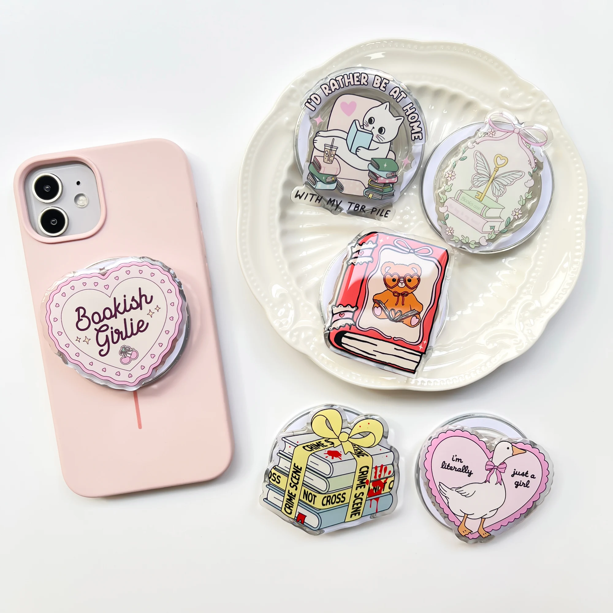 Suporte Magnético de Acrílico para Celular: Presente para Amantes de Livros, Acessório para E-book e Kindle, Merchandising Literário